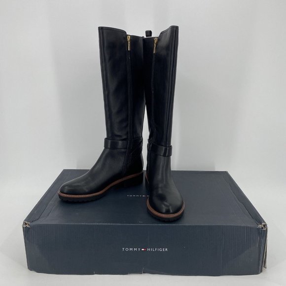 Tommy Hilfiger Women's Riding Boots Black Faux Leather Size 8 M NEW in B…